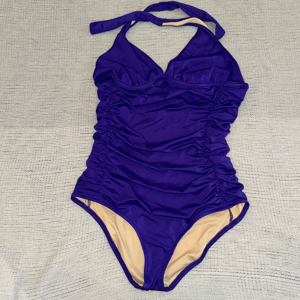 JCrew Ruched halter one-piece swimsuit size 14 purple